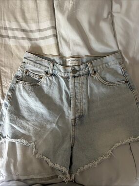 By Together Pale Blue High-Rise Frayed Hem Denim Shorts